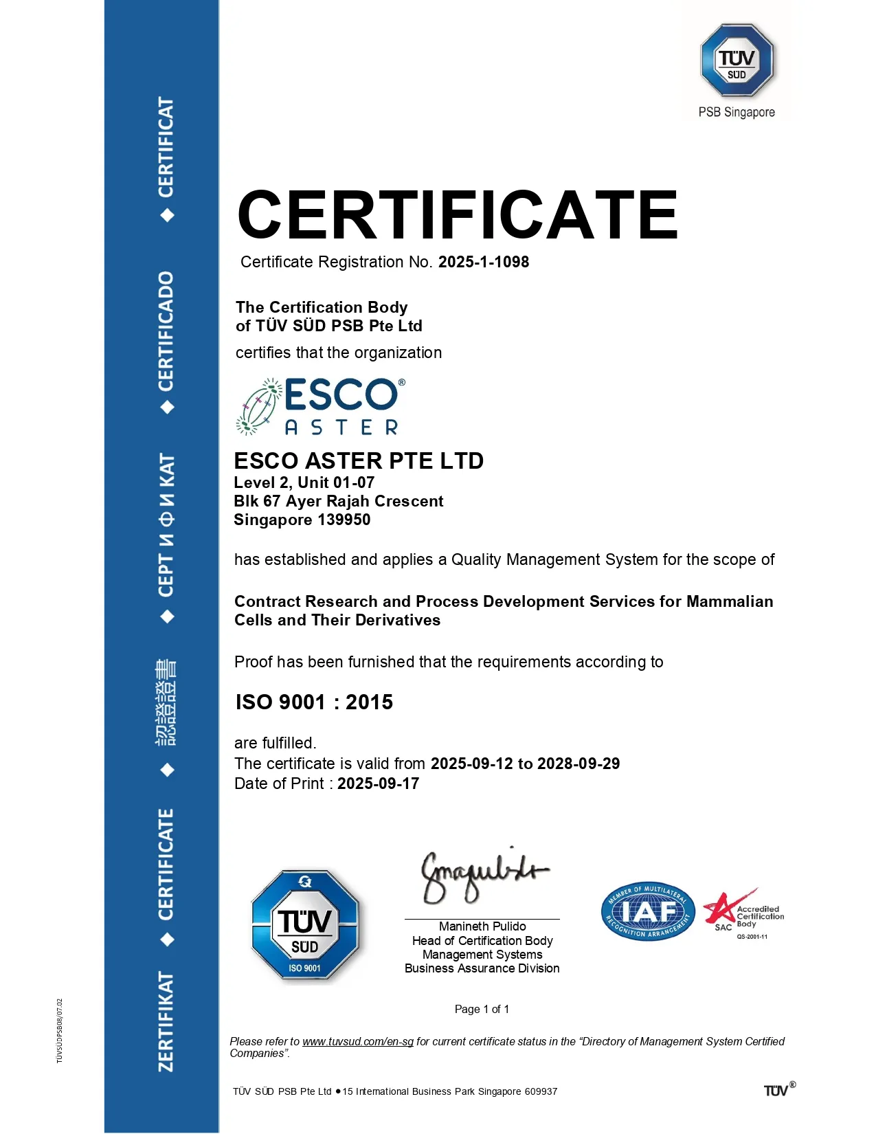 ISO 9001:2015 certificate